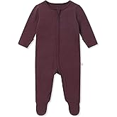 MORI Baby Unisex Pajamas in Ribbed Berry with Zip and Mitts of Viscose from Bamboo - Footed Jumpsuit Sleepwear - 6-9 Months