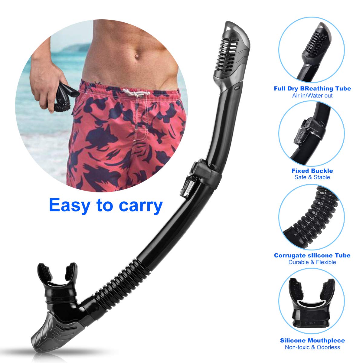 Charlemain Set Snorkeling, Anti-Fog Maschera Snorkeling con Panoramica a 180 Gradi e Boccaglio Snorkel, Kit Snorkeling Professionale per Adulti