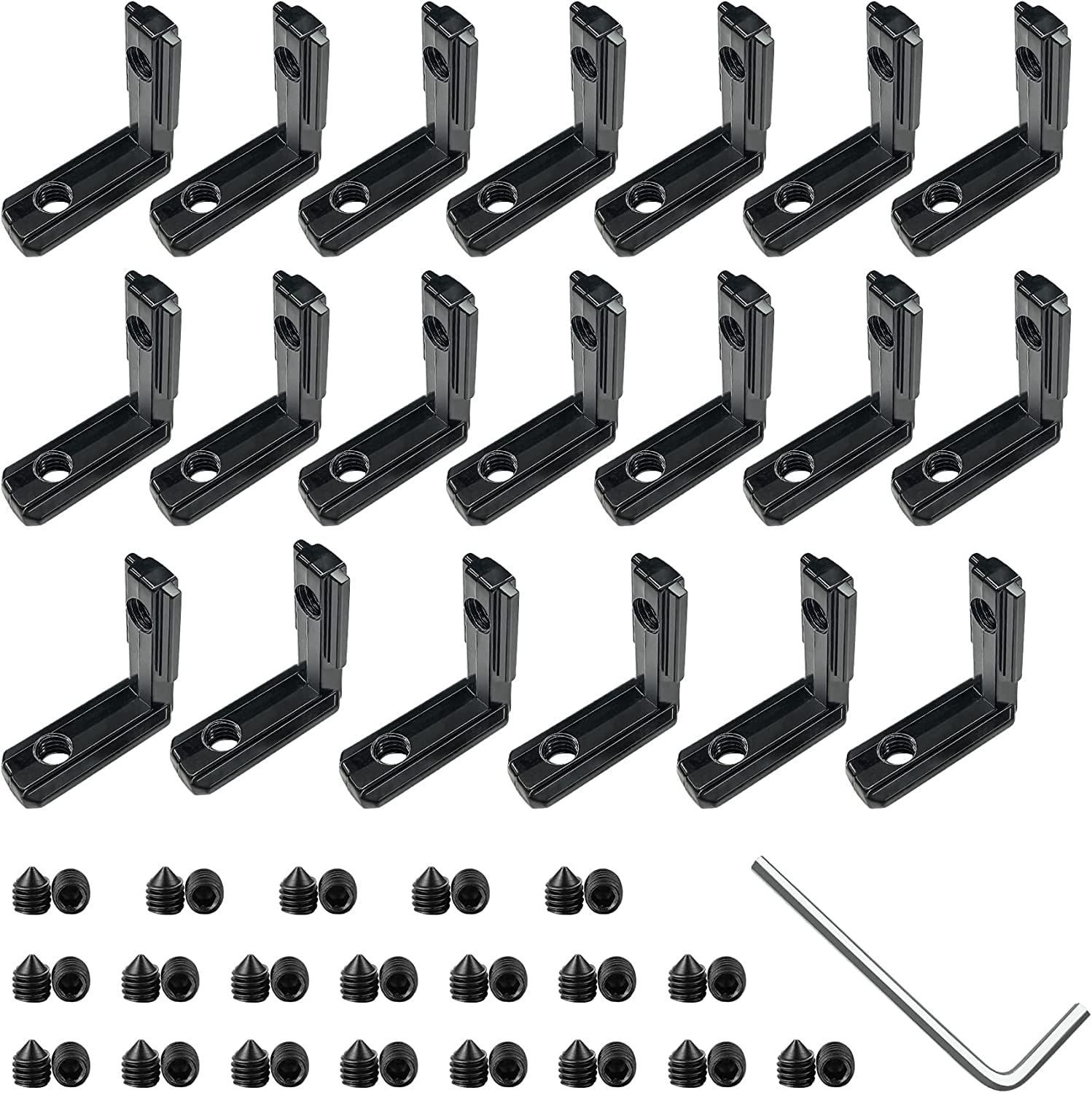 VICHSAMWY Pack of 20 T-Nut Inner Angle Aluminium Profile, 90° L-Shape Brackets Inner Corner Connector Angle Inner Connection with 1 Wrench for Slot 6 mm 20S Aluminium Rail Accessories