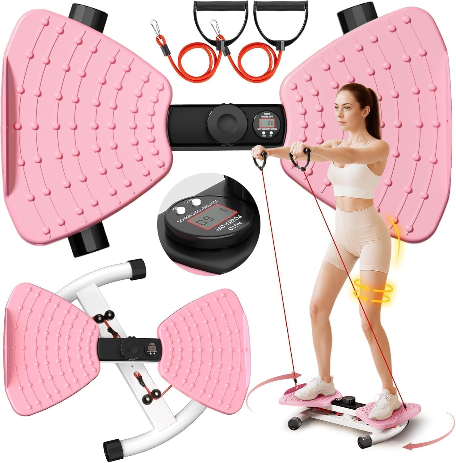 Photo 1 of **HAS A CRACK ON 1 OF THE BUTTONS** RENRUI Waist Twister Machine Exercise Fitness Tool, Ab Twister Board with the Smart LED Digital Monitor, 300lbS Capacity & 20dB Ultra-Quiet, Anti-Slip Home Gym Workout Equipment for Women Belly Fat (Pink)