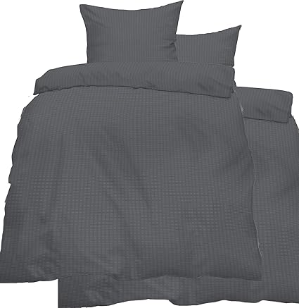 4-tlg. Seersucker Bettwäsche 2x 135x200 + 2x 80x80 cm, uni einfarbig, grau, Reissverschluß, bügelfrei, Microfaser (60287)