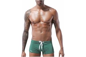 Mens Swim Trunks Drawstring Elastic Waist Stretch Quick Dry Bathing Suit Beach Vacation Briefs Swimwear Swimming Shorts