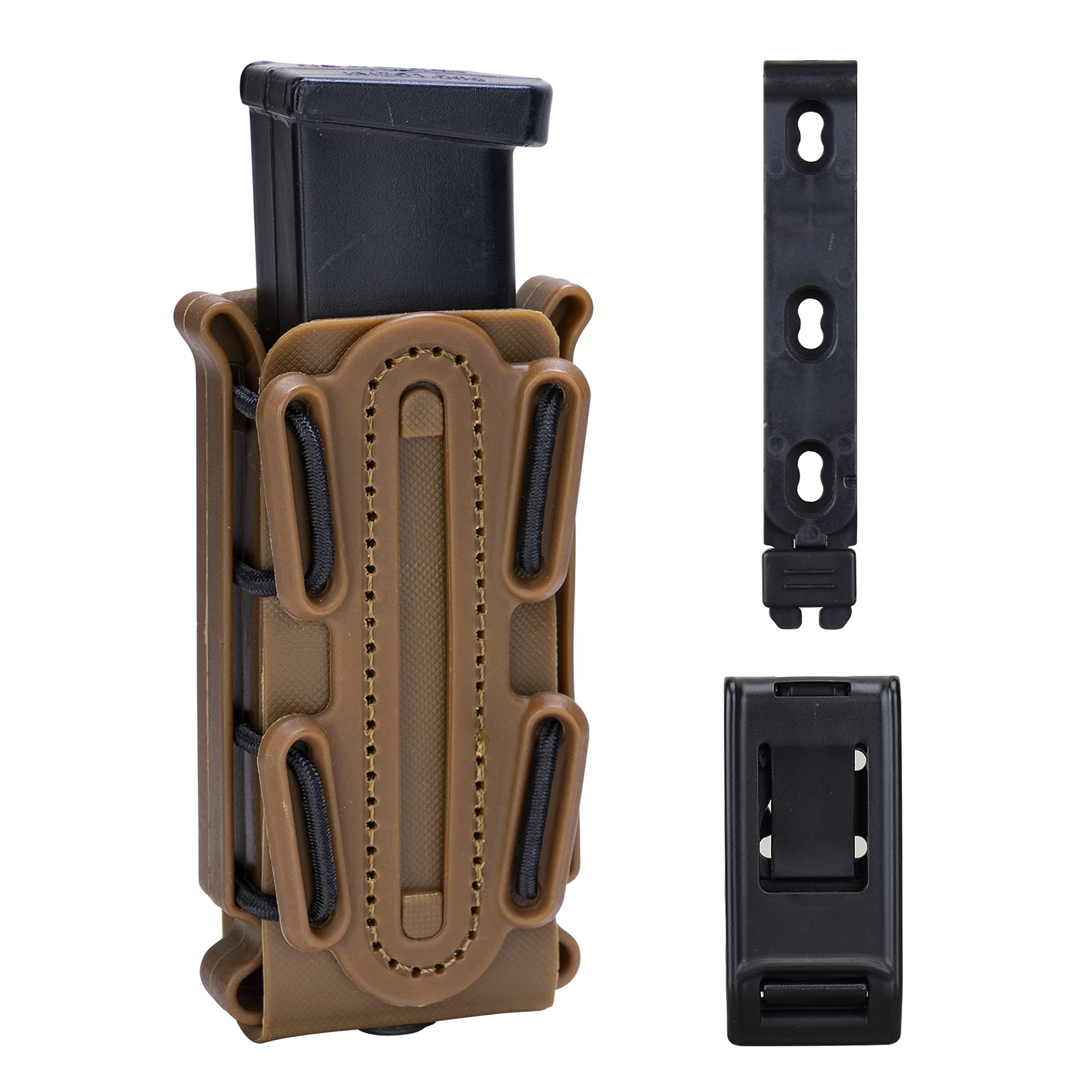 IDOGEAR Mag Pouch Pistol Magazine Pouches 9mm Softshell Adjustable Universal Mag Carrier .40 S&W .45 ACP with Belt&MOLLE Clips (Coyote Brown)