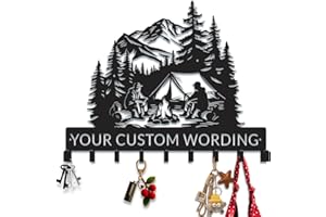 PailideArt Personalized Camp Key Holder, Rustic Camping Themed Key Rack Wall Mount Coat Hooks, Campsite Silhouette Entryway O