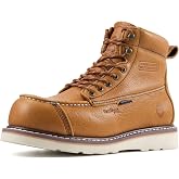 SUREWAY 6in Moc Toe Work Boots for Men, Wedge Sole | Full-grain leather with Goodyearwelt, full Waterfroof, EH protection, oil and slip-resistant wedge sole