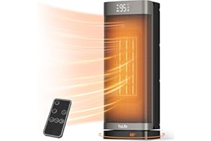 TOLIFE Space Heater Indoor with Thermostat, 16 inch PTC Electric Heater, 60°Oscillating, 4 Modes, 12h Timer, 1500W Portable Heater for Indoor Use, Grey