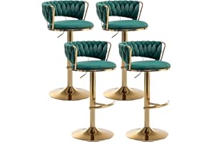 Canxkun Gold Bar Stools Set of 4, Counter Height Bar Stools with Low Back, Velvet Adjustable Height Barstools, 360° Swivel Bar Chairs for Kitchen Island, Pub (Green)