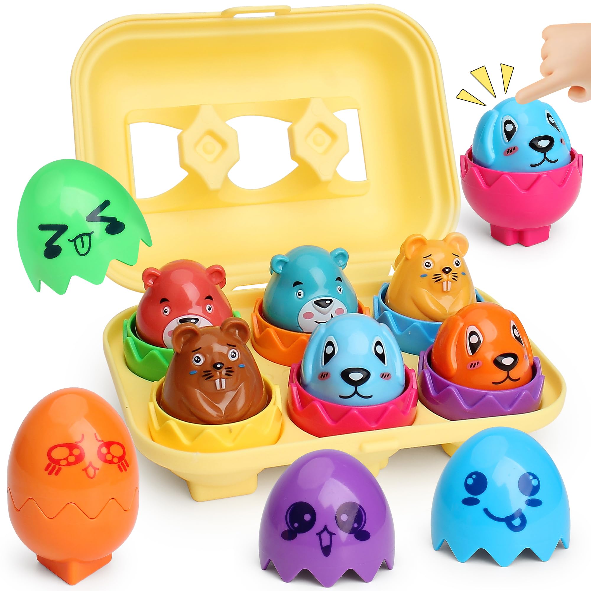 MOONTOY Matching Eggs Toy for Toddlers 1-3, Montessori Geometric Eggs Set, Easter Basket Stuffers for Toddlers, Educational Shape & Color Sorting Toys for 1 2 3 Year Old Girl Boy Baby