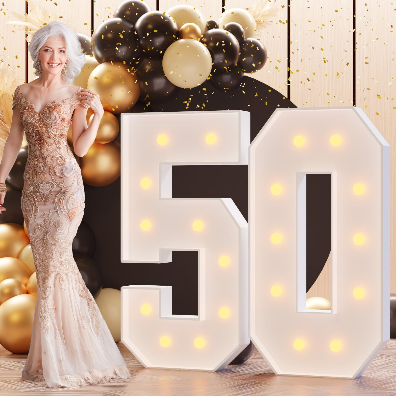 Photo 1 of Bugame Numbers 4FT, Number 50 Light Up Sign Marquee Numbers 4 Feet Tall, Large 50 Marquee Number for 50th Birthday Party Decorations Mosaic Número