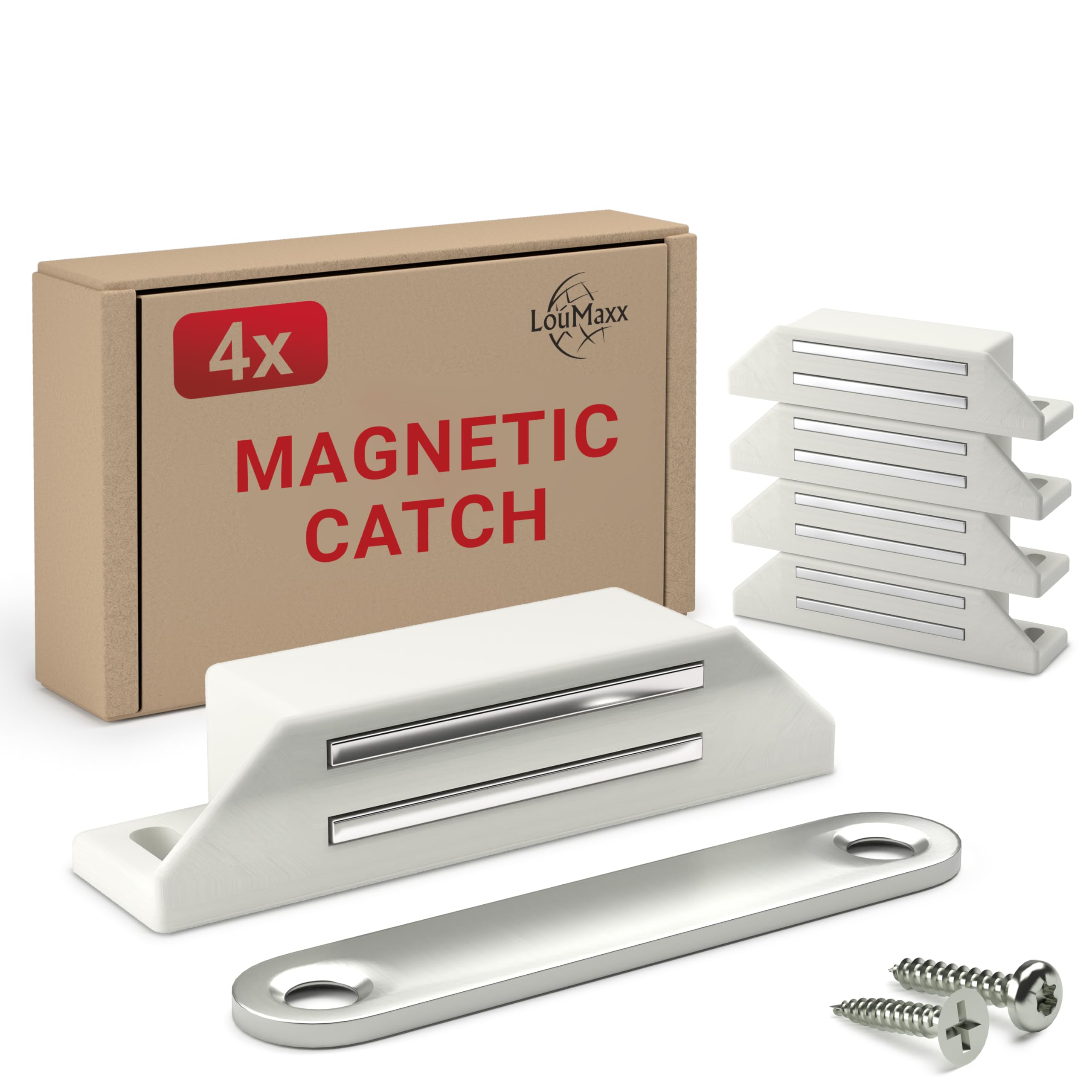 LouMaxx Magnetic Catch Very Strong - Holding Force 8kg - Set of 4 in Brown - Door Magnet - Magnetic Catch - Cupboard - Magnetic Door Closer - Magnetic Cupboard Door