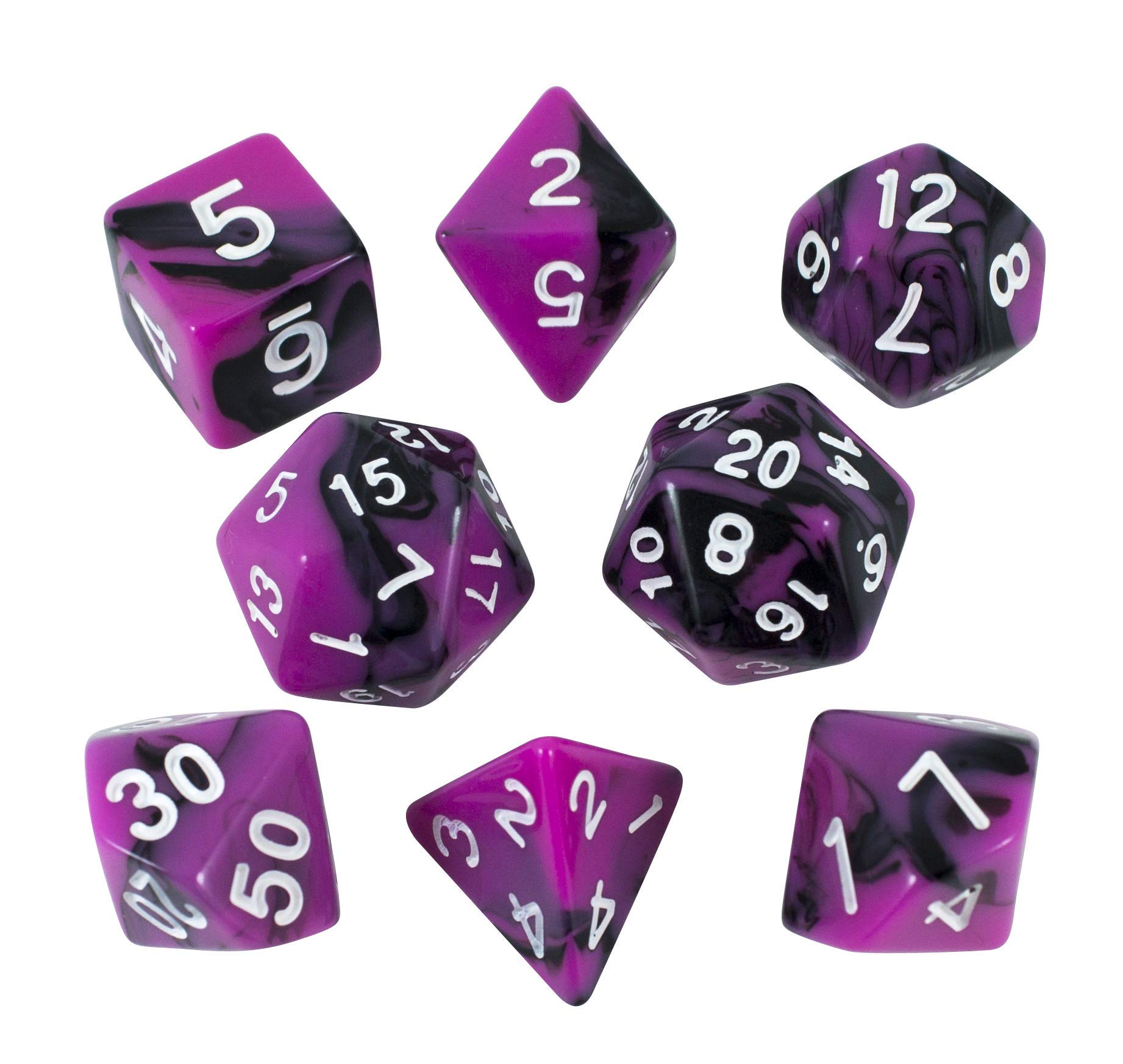 Paladin Roleplaying Magenta and Black Dice - Expanded DnD Set With Extra D20 - 'Succubus'