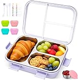 Erreloda Kids Stainless Steel Lunch Box, 3 Compartments Leakproof Metal Bento Lunch Box, Containers with Silicone Lids for Office, Picnics, Dishwasher Safe, Purple
