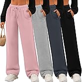 Velvelhall 4 Pack Women's Wide Leg Sweatpants Drawstring Lounge Joggers for Women Straight Pants Elastic Waist with Pockets