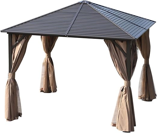 Amazon De Outsunny Gartenpavillon Partyzelt Faltpavillon Festzelt 4 X Doppel Seitenteilw Wasserdicht Laternenhaken Alu Polyester Braun Ca 3 X 3 X 2 5 M
