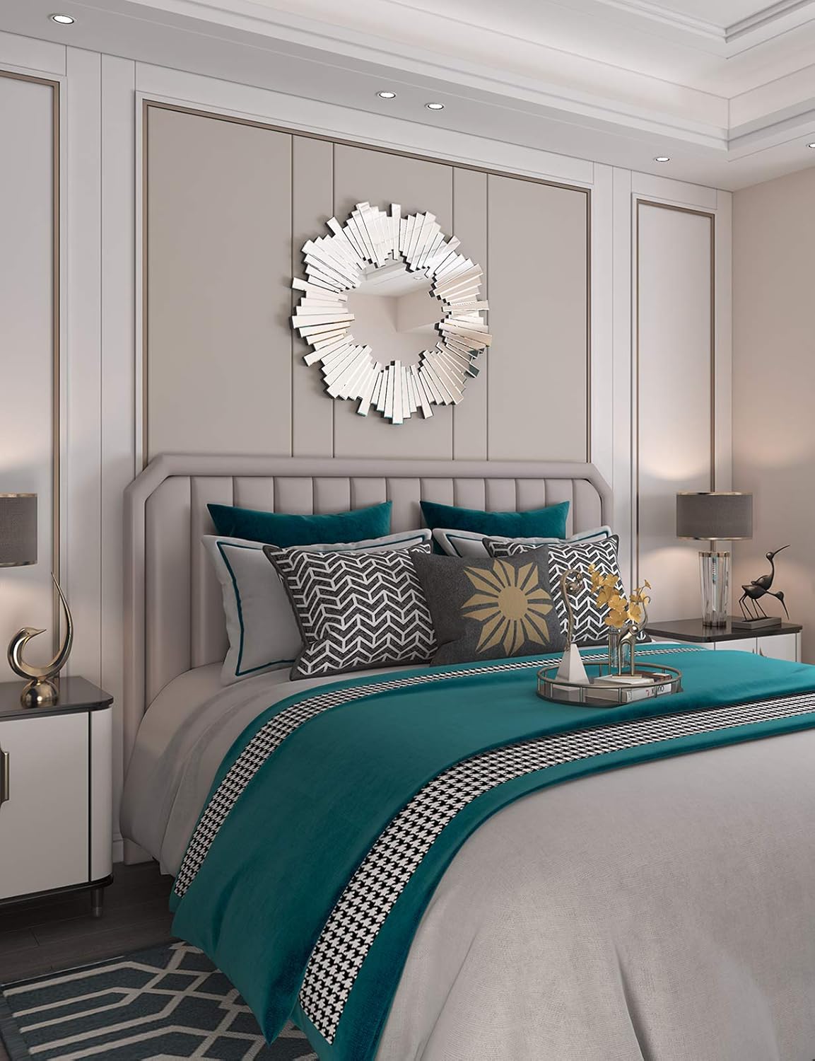 Sun Wall Mirror-Starburst Accent Wall Mounted Mirror for Decor Livingroom Bedroom: Furniture & Decor