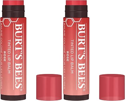 Burt's Bees Tinted Lip Balm Rose 4.25g Pack of 2 Moisturising Lip Tint