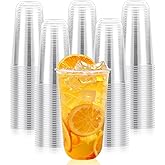 KesaPlan 100 Pcs 20 oz Clear Plastic Cups, Disposable Stemless Wine Glasses, Round Bottom Plastic Cocktails Cups, Crystal Disposable Cold Drinking Cup for Birthday Wedding Meeting Christmas Party