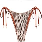 ZAFUL Bikini Bottoms for Women Fishnet Tie Side String Bathing Suit Bottoms Tanga High Cut Swimsuit Bottom