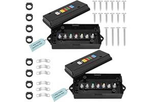 Anayguto 2 Set 7 Way Trailer Junction Box Weatherproof 7 Gang Color Coded Solid Studs Electrical 7 Way Trailer Wire Junction Box 7 Pole Waterproof for RV Camper Caravans Boat Rewiring - Black