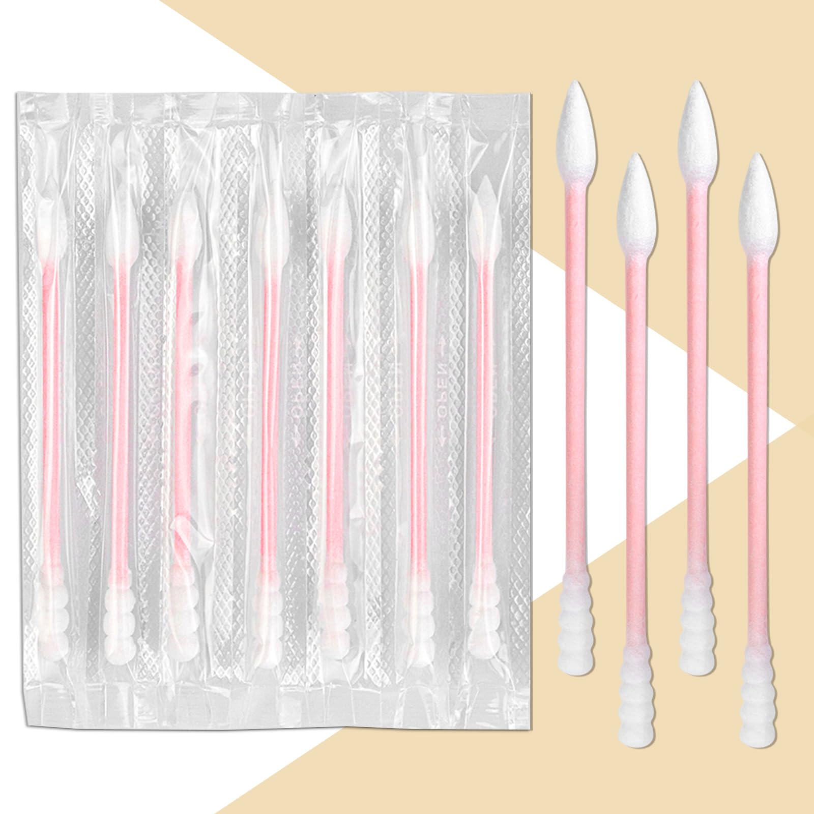 500 Count Cotton Swabs Individually Wrapped, Travel Cotton Swabs, Cotton Stick, Spiral Pointed Cotton Swab, Round Tip Cotton Swab, Individually Wrapped Double Tipped Cotton Swabs for Ear,Makeup