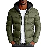 Mens Puffer Jacket Lightweight Winter Down Quilted Jackets Hooded Zip Up Windproof Warm Insulated Coats With Pocket