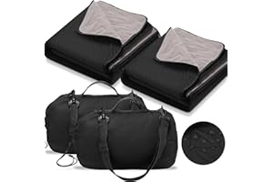 Tranqun 2 Large Outdoor Blanket 78'' x 55'' Quilted Windproof Waterproof Fleece Sandproof Stadium Foldable Warm Blanket for Camping Picnic Sporting Events Cold Weather (Black)