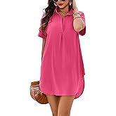 AI'MAGE Women's Swimsuit Coverup V Neck Bathing Suit Cover Up Shirt Short Sleeves Beach Bikini Swimwear Dress S-3XL