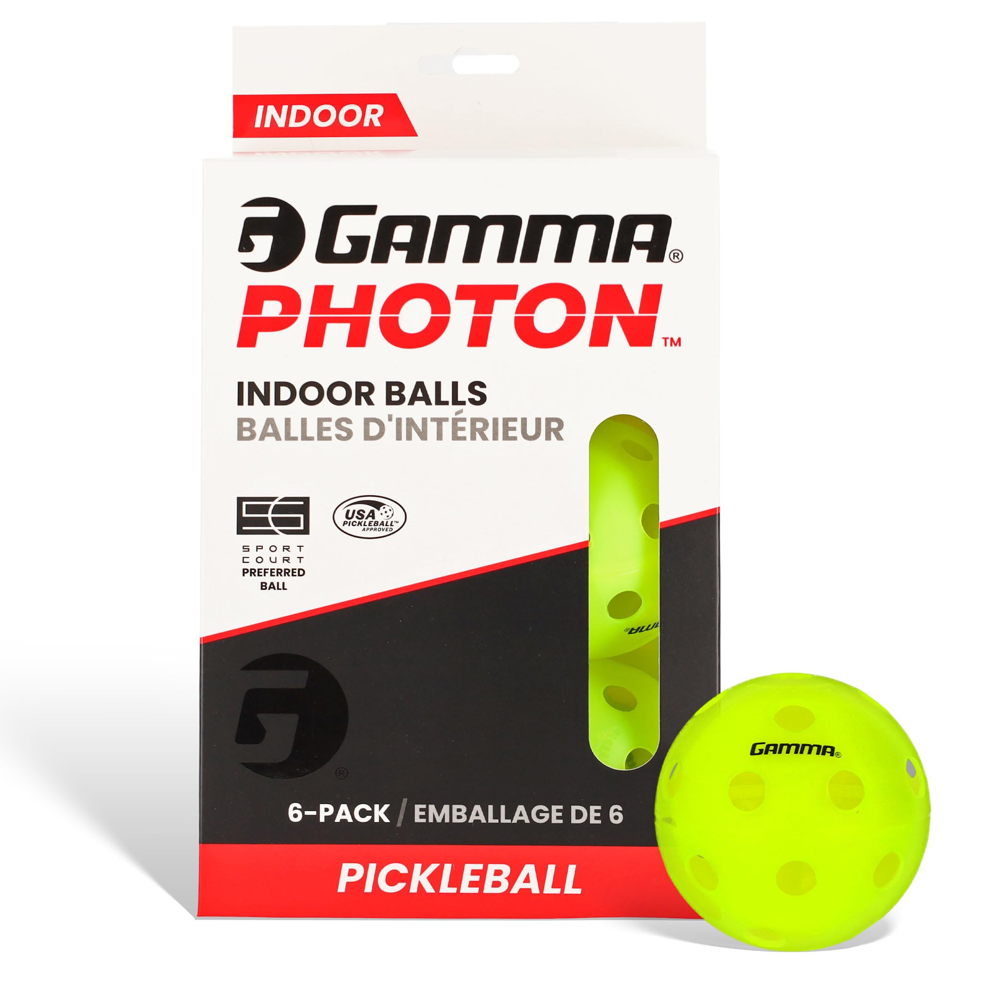 Gamma Photon Indoor Pickleballs Pack of 6, USAPA Approved, High-Visibility, Durable and Ultra-Balanced
