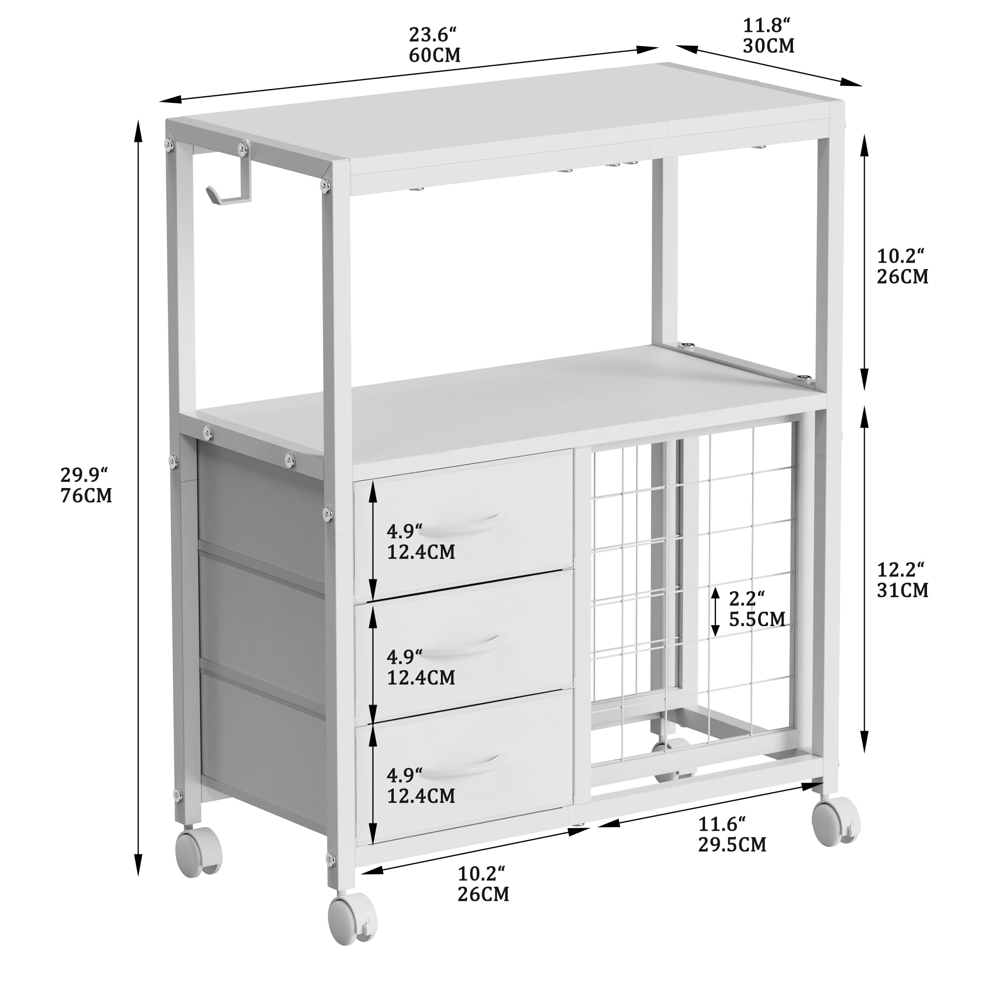 30 Vinyl Roll Holders for Cricut Cart, Rolling Craft Cart with 3 Fabric Drawer, Craft Organization and Storage Compatible with Cricut Maker Machine, Crafting Table Workstation, White, Patent Pending