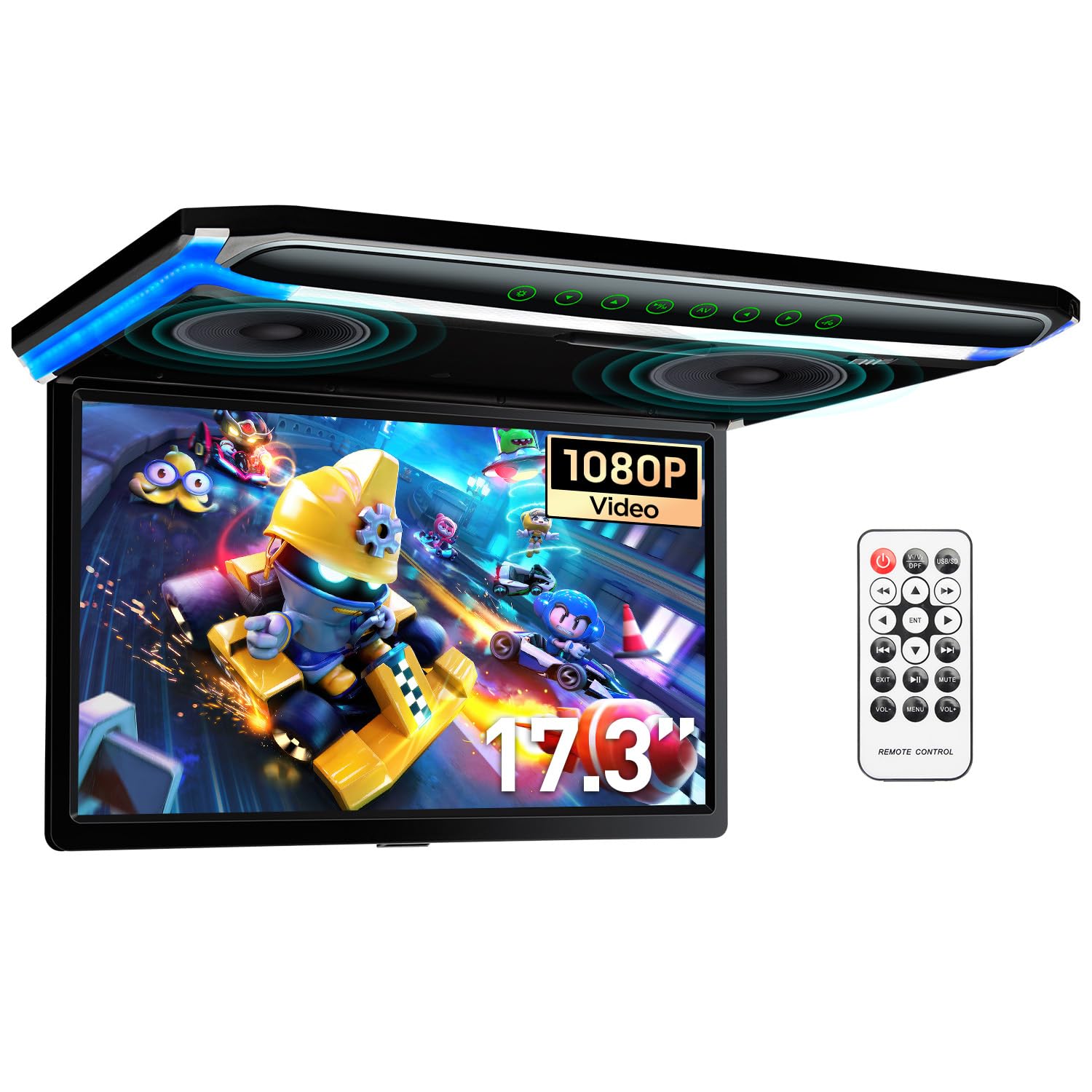 [New] XTRONS 17.3 Inch 16:9 Ultra-thin FHD Digital TFT Screen 1080P Video Car Overhead Player Roof Mounted Monitor Built-in HDMI/SD/USB/Infrared/FM Port