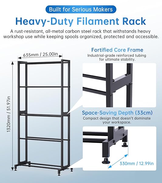 BIQU FILAMENT STORAGE RACK 5 TIER, PANDA FEED RACK 3D PRINTING SUPPLIES HOLDER SHELF, HOLD 40+ 1KG SPOOLS, HEAVY DUTY ALL METAL FILAMENT ORGANIZER FOR FOR 3D PRINTING FARM/STUDIO
