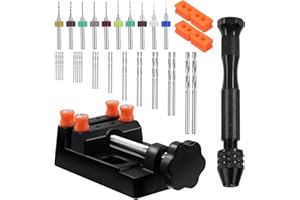 Swpeet 47 Pieces Hand Drill Bits Set Include Mini Bench Vice with Clamps, Pin Vise Hand Drill, Twist Drills and Mini Drills A