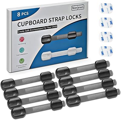 Norjews 8 Pack Cabinet Locks Baby Proofing Adjustable Straps Black