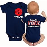 Custom Name Firefighter Infant Bodysuit Toddler Tee Personalized Fire Departement Shirt Baby Shower Kid's Birthday Gift Blue