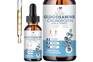 MABEFY Glucosamine Chondroitin MSM Liquid Drops - Joint Support Supplement with Turmeric Boswellia, Bromelain, Hyaluronic Acid, Relief for Back, Knees & Hands,Blueberry Flavor, 2 Fl Oz