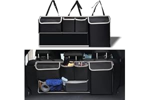 UYYE Trunk Hanging Organizer, Backseat Bag, Car Interior Accessories with 4 Pockets & 2 Mesh Pouches for Groceries, Will Provide More Storage Trunk Space for SUV, Jeep, MPVs