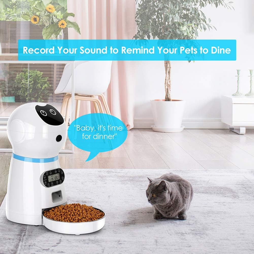 Kitchen & Dining : TTPet Automatic Cat Feeder, Timed Dog Food Dispenser, 3.5L Capacity, Stainless Steel Bowl, Portion Control, Voice Recording, Timer Programmable up to 4 Meals a Day : 