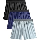 BAMBOO COOL Soft Men's Boxer Shorts 3 Pack,Silk Feeling Underwear for men with Button Fly,Breathable Loose Fit Boxers