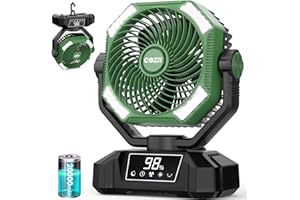 COZII Rechargeable Fan Portable, 20000mAh Oscillating Camping Fan Rechargeable - Touch Screen, 5 Speeds, 8 Timing, 3 Colors LED Lantern, USB Battery Powered for Indoor Outdoor Use, Beach, Tent, Travel