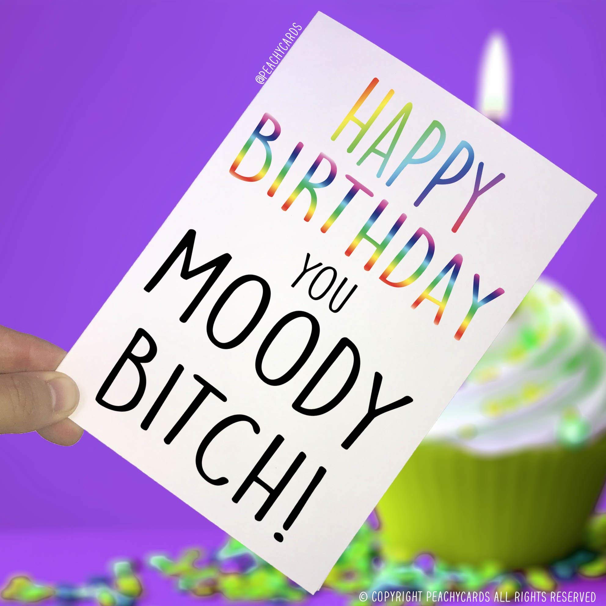 Happy Birthday Cards, Happy Birthday You Moody Bitch, Bitch Card, Funny Cards, Friend Card Girlfriend Card Joke Cards Novelty Fun Wife PC41