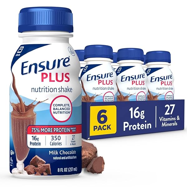 ENSURE PLUS MILK CHOCOLATE NUTRITION SHAKE, MEAL REPLACEMENT SHAKE, 6 PACK