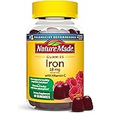 Nature Made Iron 18 mg per Serving Gummies with Vitamin C, 60 Gummies | Iron Supplement for Red Blood Cell Support, Vitamin C Helps with Iron Absorption, Raspberry Flavor, 30 Day Supply