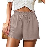 FREEOAK Womens Summer Shorts with Pockets High Waisted Wide Leg Cute Ruffle Waist Drawstring Casual 2026 Vacation Outfit