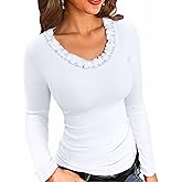 VICHYIE Womens Fall Clothes Long Sleeve Shirts Scoop Neck Ribbed Knit Slim Fitted Trendy Casual Tops