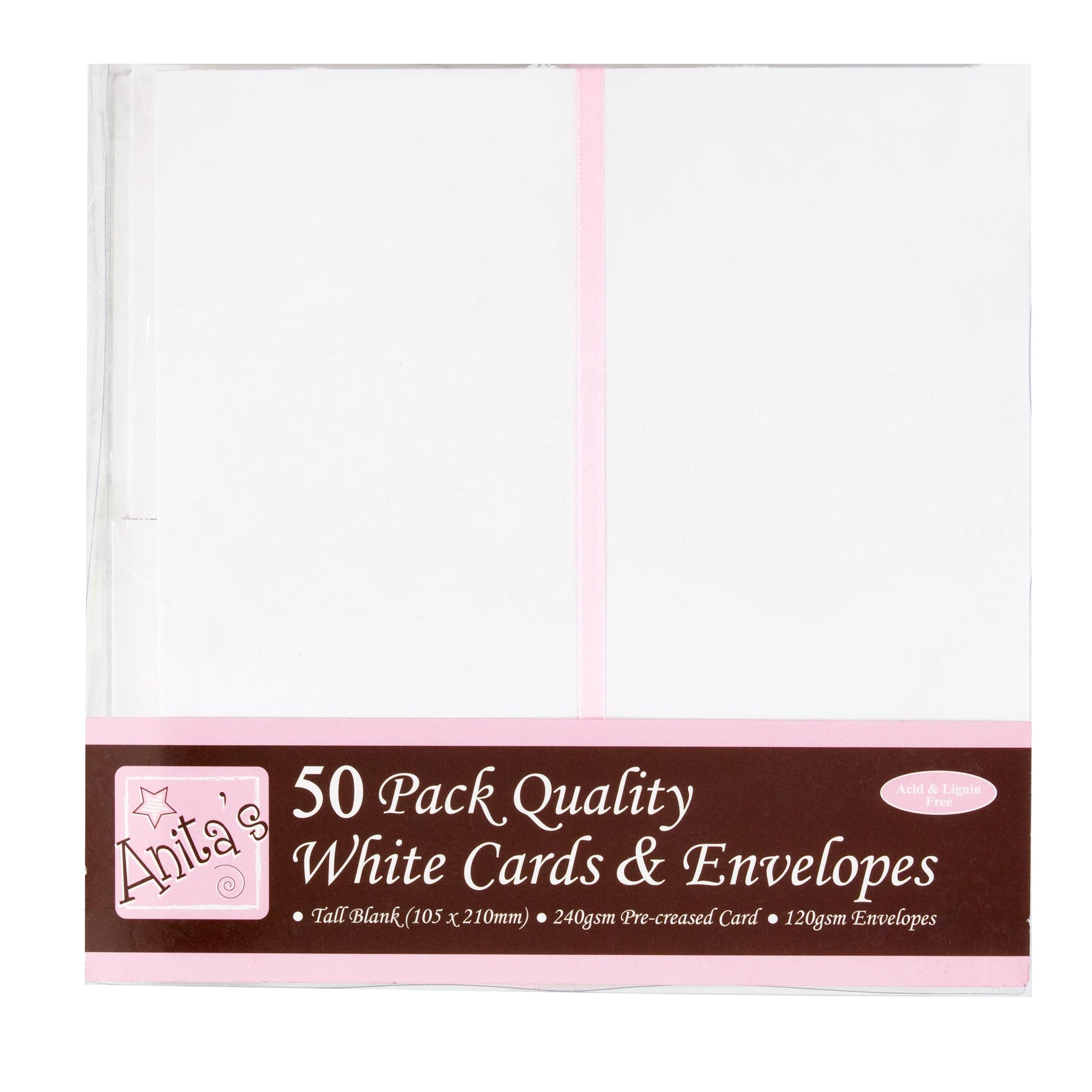 Anita's Tall Plain, Blank Cards & Envelopes, 10.5 x 21cm, White, Pack of 50, for Home, Wedding, Birthday, Christmas, Thank You, Art & Craft, Scrapbooking Supplies, Baby Shower, Card Making — image 1