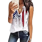 American Flag Tank Top Women USA Flag Patriotic Waffle Notched Neck Tank Independence Day T-Shirt 4th of July Tee Tops
