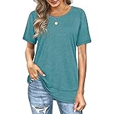 Dofaoo Womens Tops Short Sleeve Summer T-Shirts Curved Hem Casual Fashion Shirts Beach Vacation Clothes