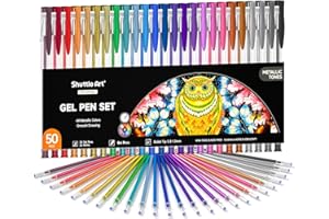 Shuttle Art 50 Pack Metallic Gel Pens, 25 Metallic Gel Pens Set with 25 Refills Perfect for Adult Coloring Books Doodling Drawing Art Markers