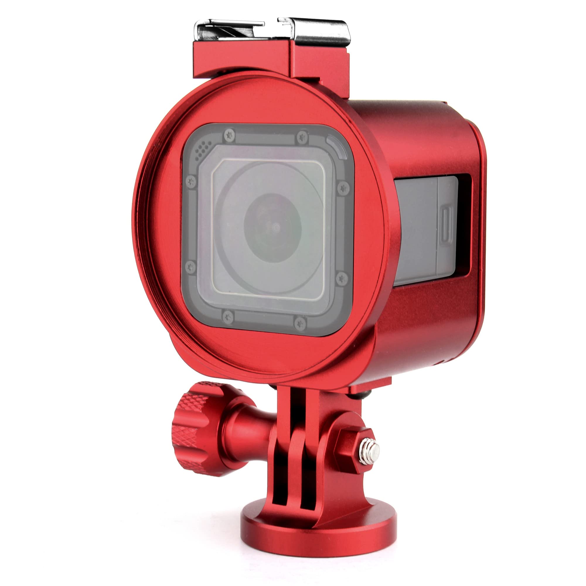 SOONSUN Aluminum Skeleton Case Frame Housing for GoPro Hero5 Session Hero 4 Session Metal Thick Solid Protective Cage Shell with Lens Cap and Mount Screw Wrench - Red