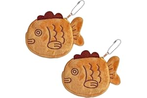 Krinisou Cute Fish Coin Purse Keychain, 2Pcs Kawaii Coin Pouch with Zipper, Small Plush Sea Animal Wallet